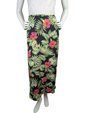 Vintage Lauren Ralph Lauren 100% Silk Tropical Floral Maxi Skirt 14W Plus Sized